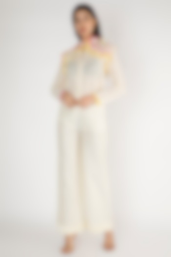 Off White Pleated Detailed Palazzo Pants by Gulabo By Abu Sandeep