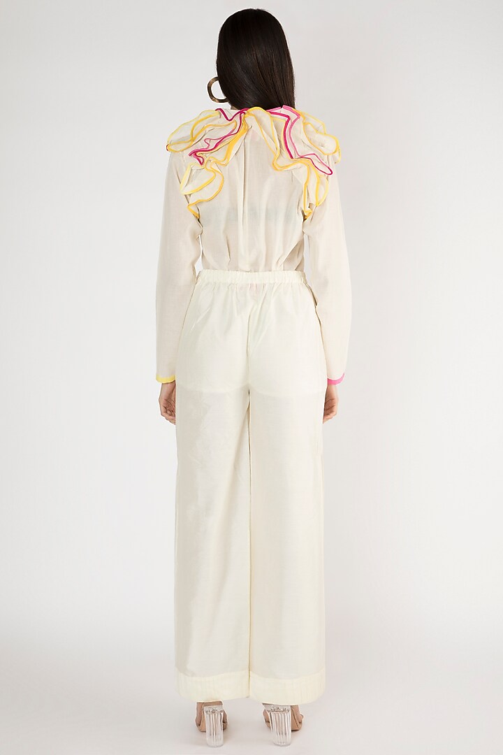 Off White Pleated Detailed Palazzo Pants by Gulabo By Abu Sandeep at Pernia's Pop Up Shop