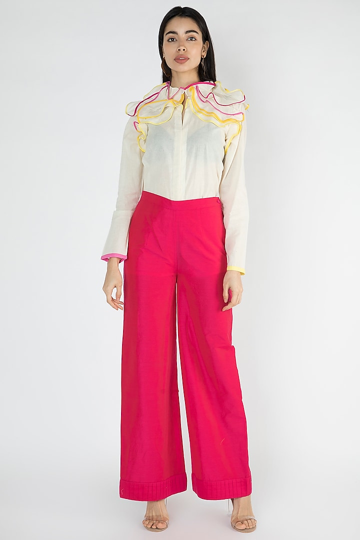 Fuchsia Cotton Detailed Palazzo Pants by Gulabo By Abu Sandeep