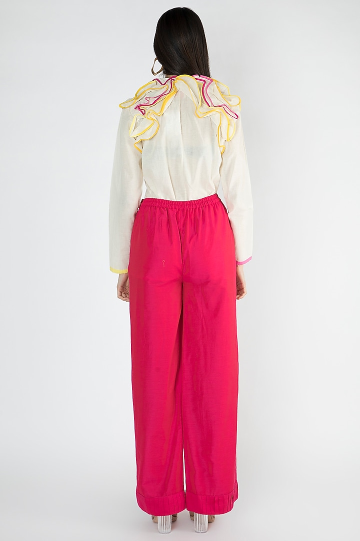 Fuchsia Cotton Detailed Palazzo Pants by Gulabo By Abu Sandeep at Pernia's Pop Up Shop
