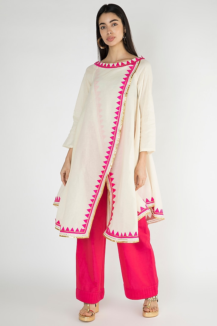Off White Embroidered Kora Cotton Tunic by Gulabo By Abu Sandeep