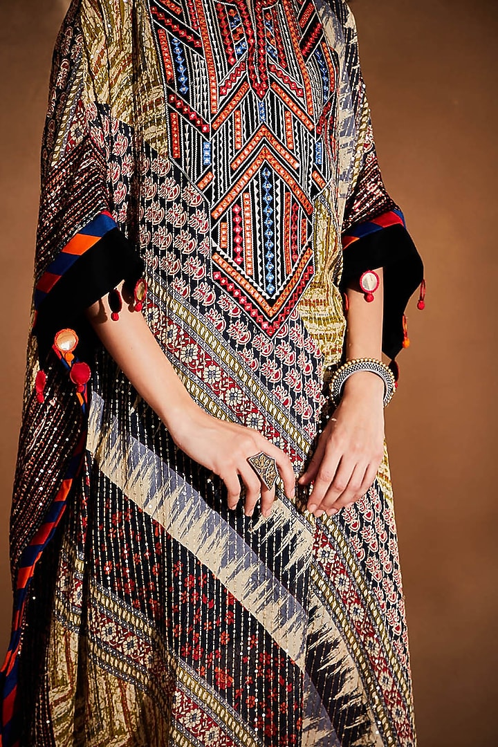 Multi-Colored Printed & Embroidered Kaftan by Gulabo By Abu Sandeep at Pernia's Pop Up Shop