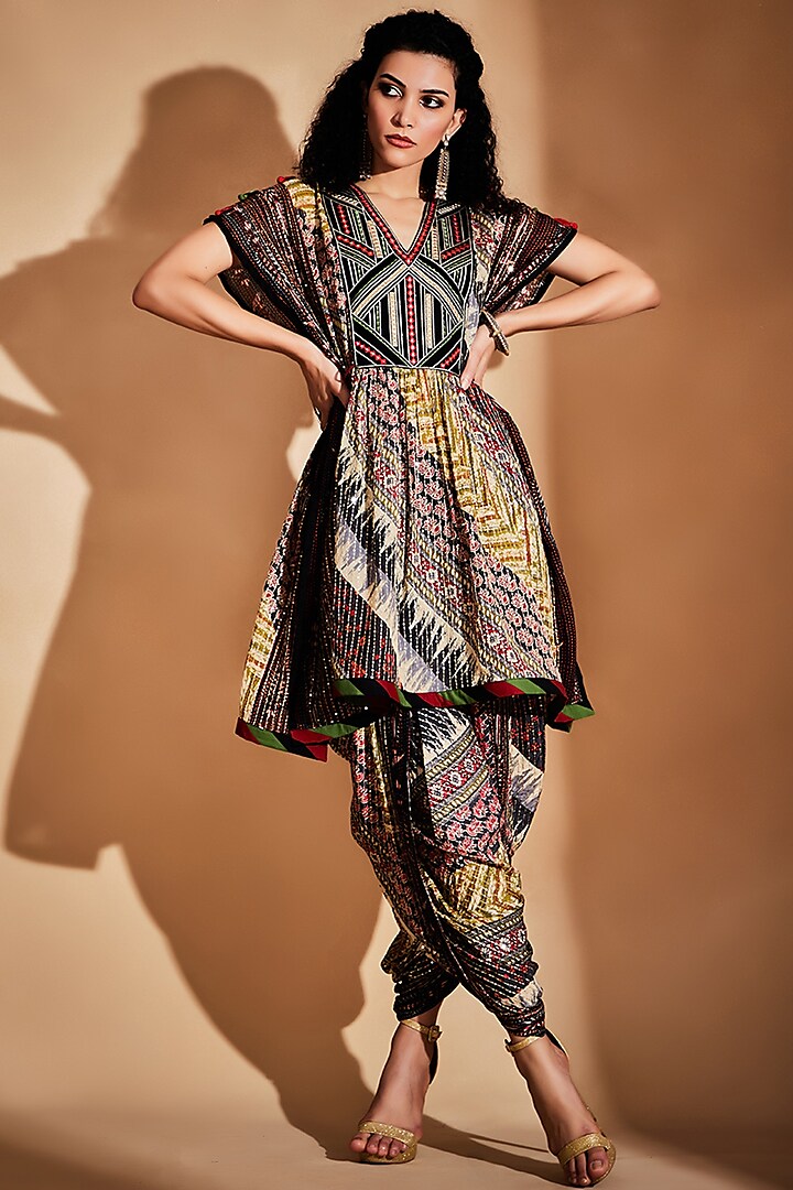 Multi-Colored Printed & Embroidered Short Kaftan by Gulabo By Abu Sandeep