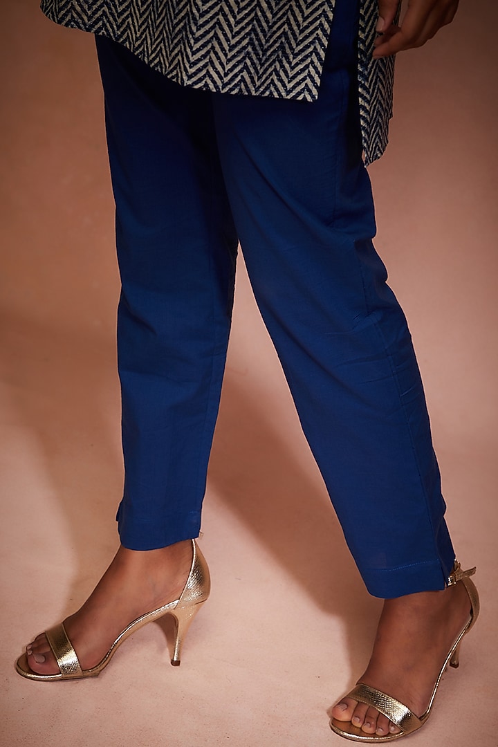 cobalt blue cigarette trousers Cobalt Blue Cotton Cigarette Pants by Gulabo By Abu Sandeep at Pernia's Pop  Up Shop