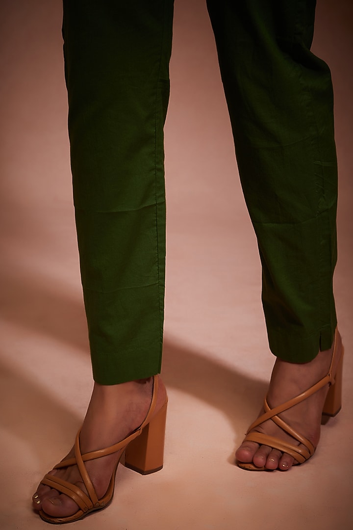 Green Cotton Cigarette Pants by Gulabo By Abu Sandeep at Pernia's Pop Up Shop