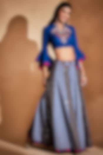 Cobalt Blue & Black Cotton Kalidar Skirt Set by Gulabo By Abu Sandeep