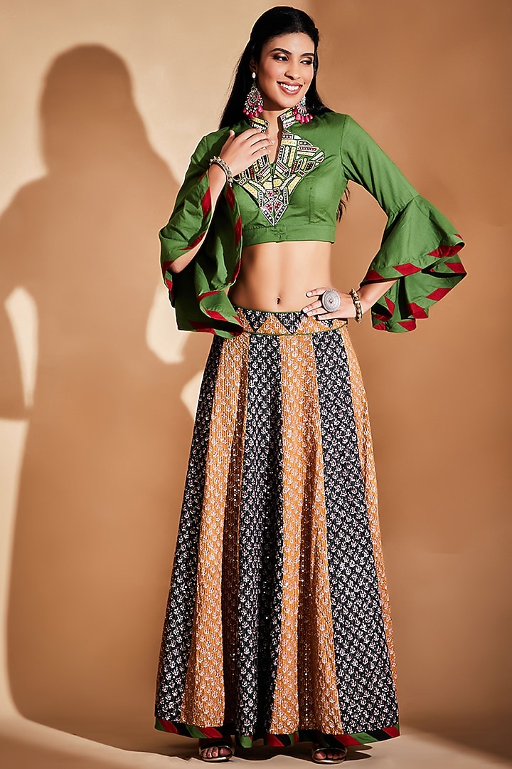Mustard & Black Cotton Kalidar Skirt Set by Gulabo By Abu Sandeep at Pernia's Pop Up Shop
