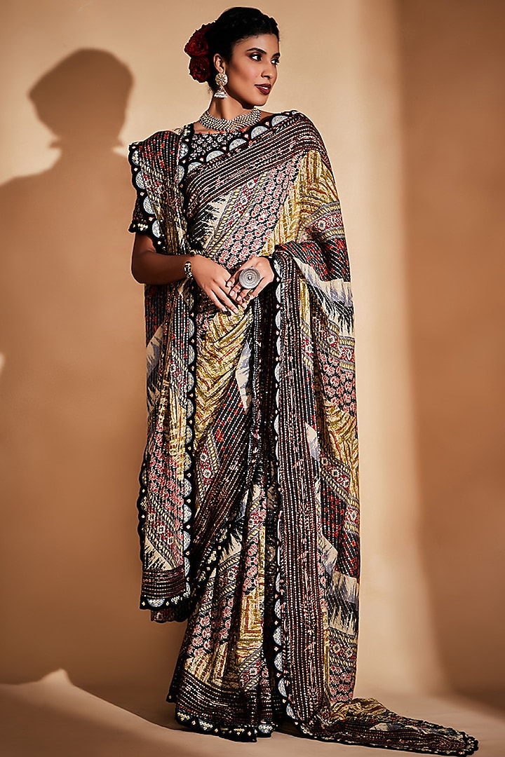 Multi-Colored Printed & Embroidered Stole by Gulabo By Abu Sandeep