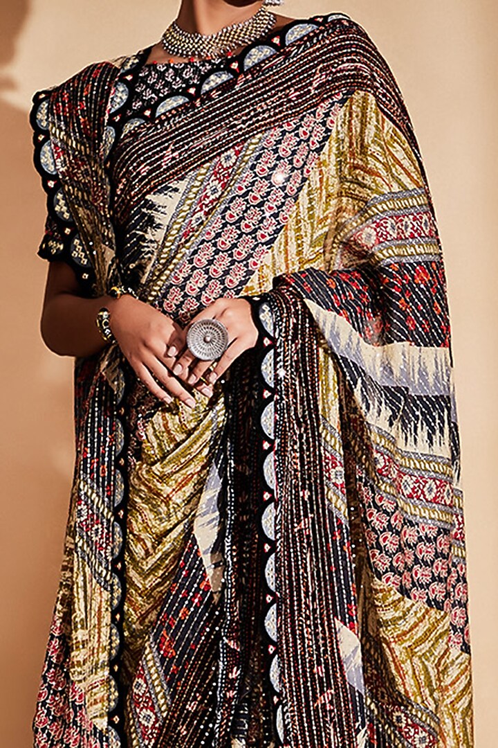Multi-Colored Printed & Embroidered Stole by Gulabo By Abu Sandeep at Pernia's Pop Up Shop