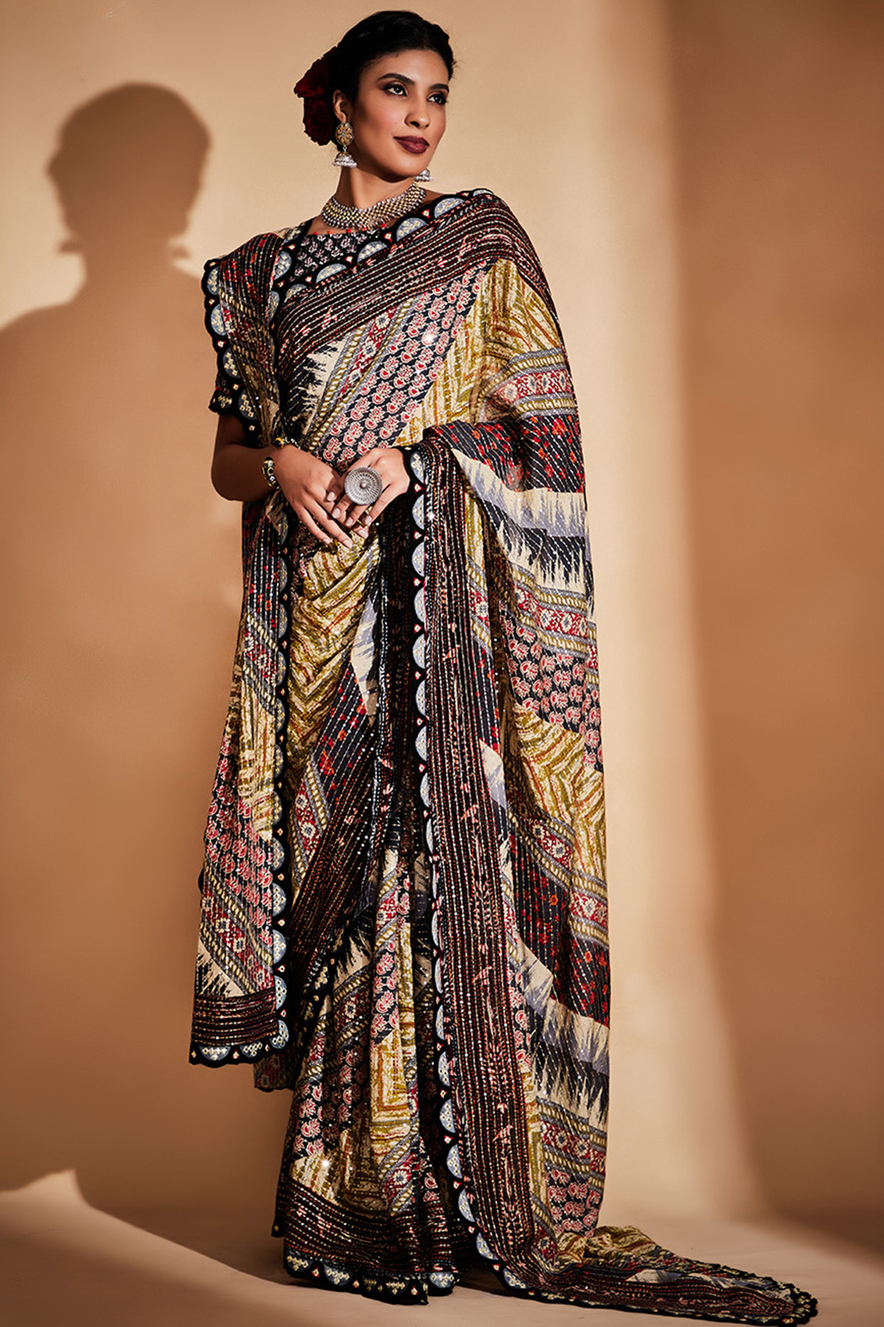 Black Printed & Embroidered Blouse by Gulabo By Abu Sandeep