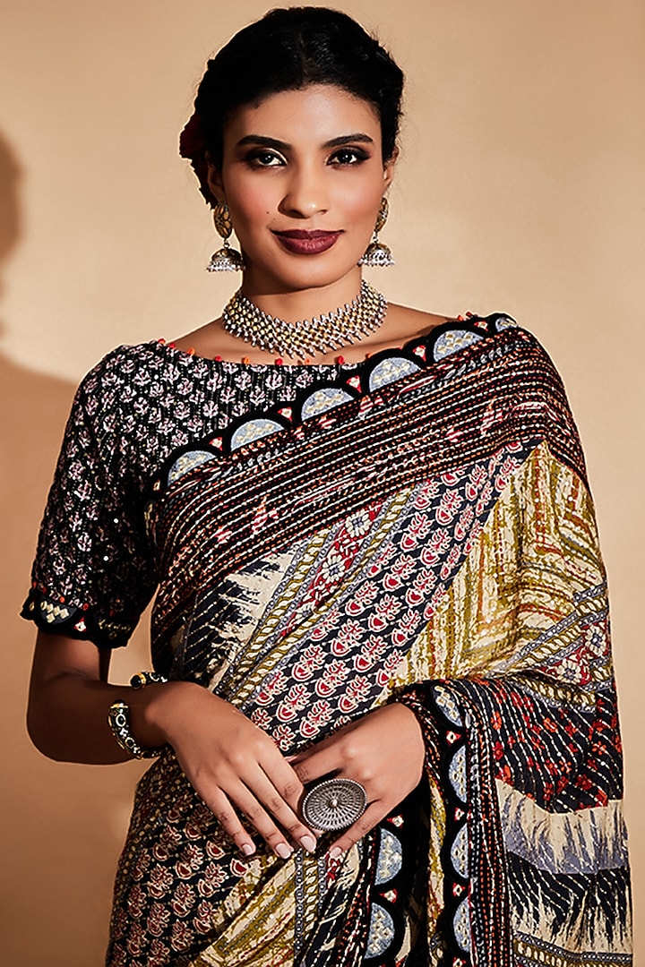 Black Printed & Embroidered Blouse by Gulabo By Abu Sandeep at Pernia's Pop Up Shop