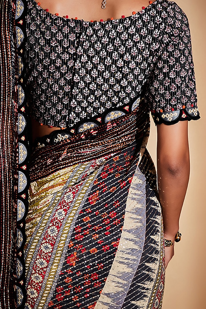 Black Printed & Embroidered Blouse by Gulabo By Abu Sandeep at Pernia's Pop Up Shop
