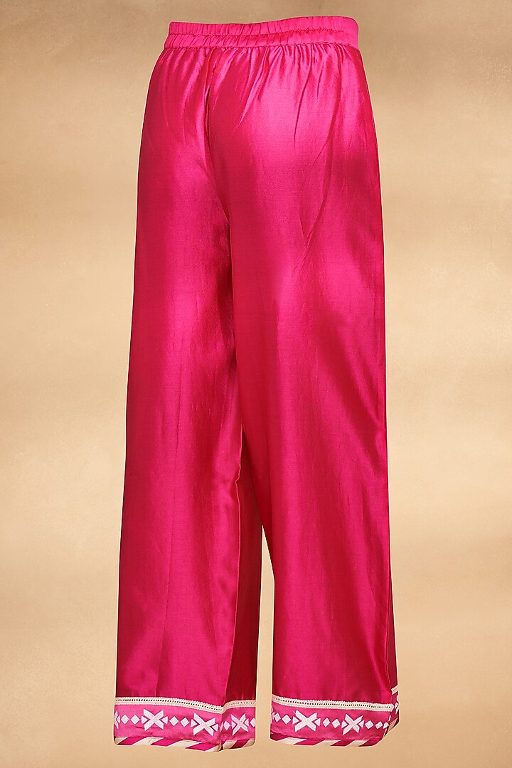 Pink Chanderi Straight Applique Work Pants by Gulabo By Abu Sandeep at Pernia's Pop Up Shop