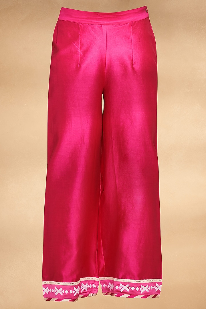 Pink Chanderi Straight Applique Work Pants by Gulabo By Abu Sandeep at Pernia's Pop Up Shop