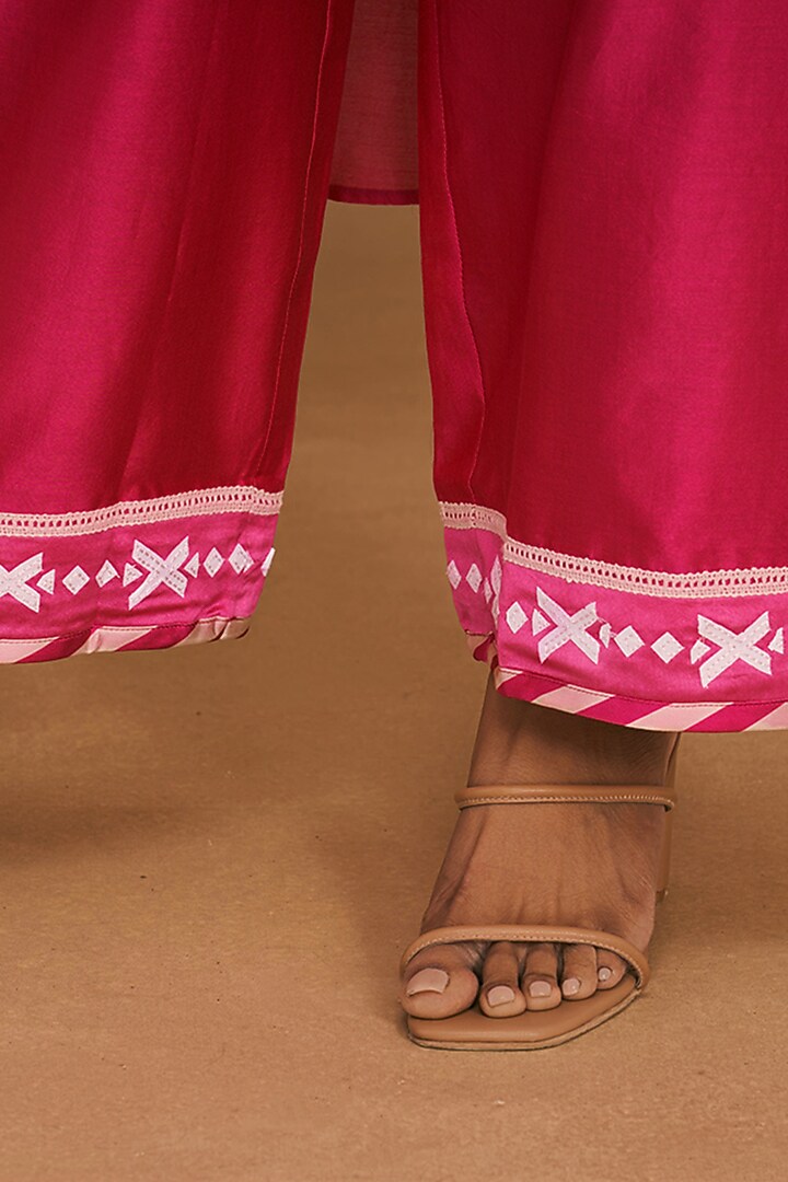 Pink Chanderi Straight Applique Work Pants by Gulabo By Abu Sandeep at Pernia's Pop Up Shop
