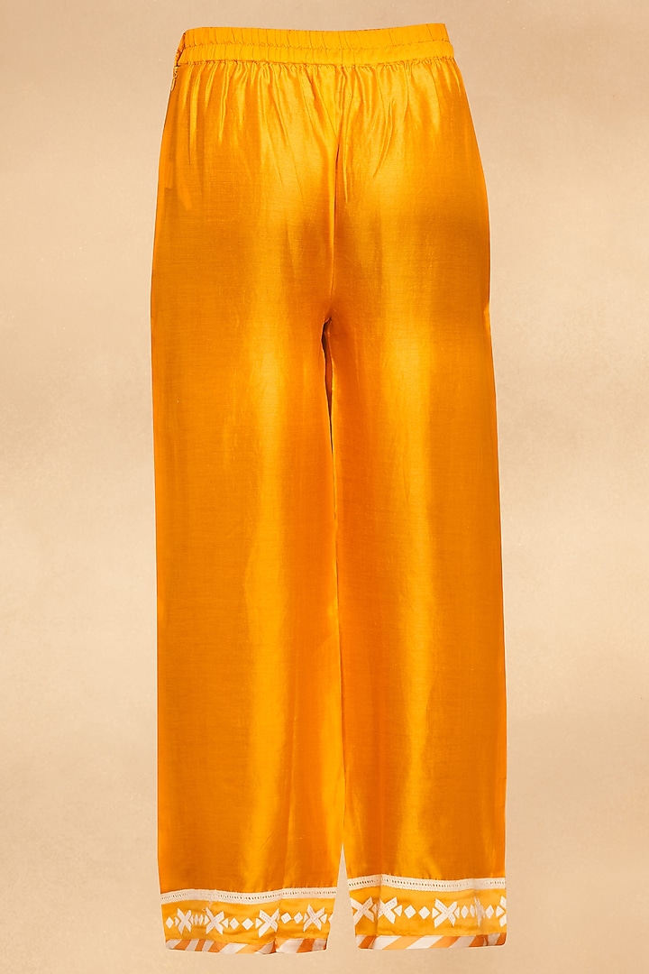 Orange Chanderi Straight Applique Work Pants by Gulabo By Abu Sandeep at Pernia's Pop Up Shop