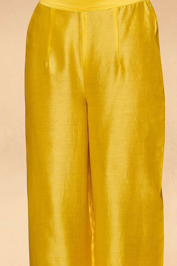 Yellow Chanderi Straight Applique Work Pants by Gulabo By Abu Sandeep at Pernia's Pop Up Shop