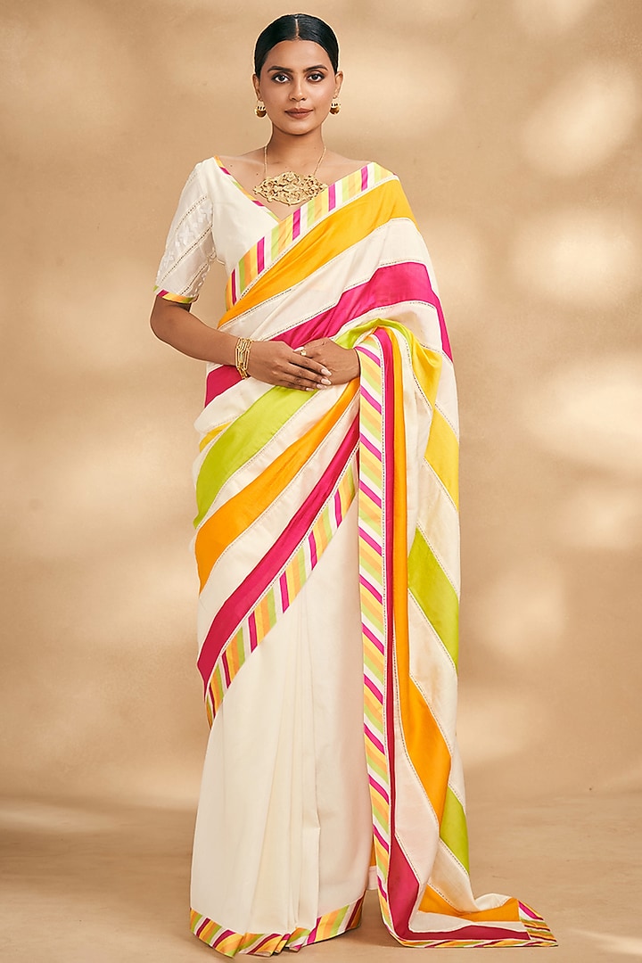 Off-White Chanderi Applique Work Blouse by Gulabo By Abu Sandeep