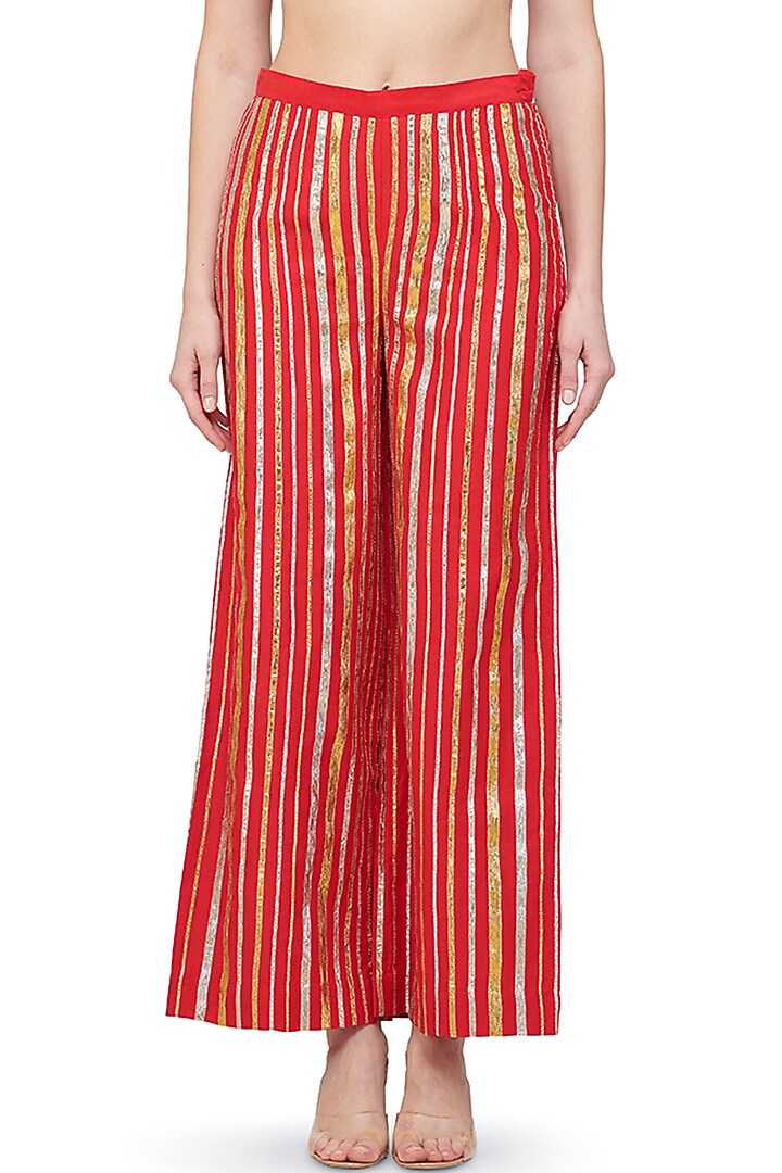 Red Gota Embroidered A-Line Pants by Gulabo By Abu Sandeep at Pernia's Pop Up Shop