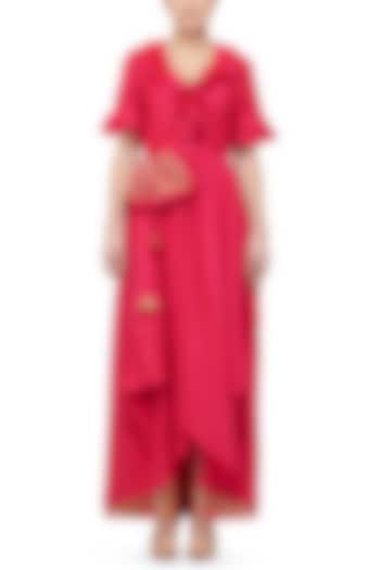 Bright Pink Ruffle Tunic With Gota Potli by Gulabo By Abu Sandeep at Pernia's Pop Up Shop