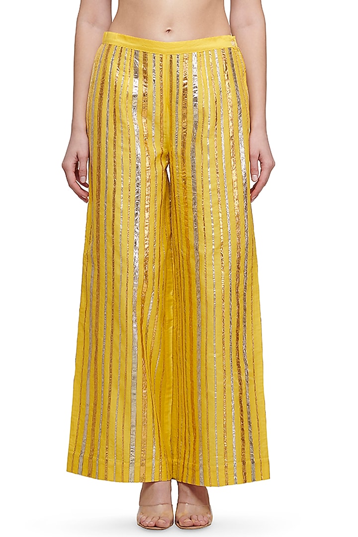 Yellow Gota Embroidered Pants by Gulabo By Abu Sandeep at Pernia's Pop Up Shop