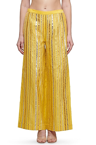 Yellow Gota Embroidered Pants by Gulabo By Abu Sandeep