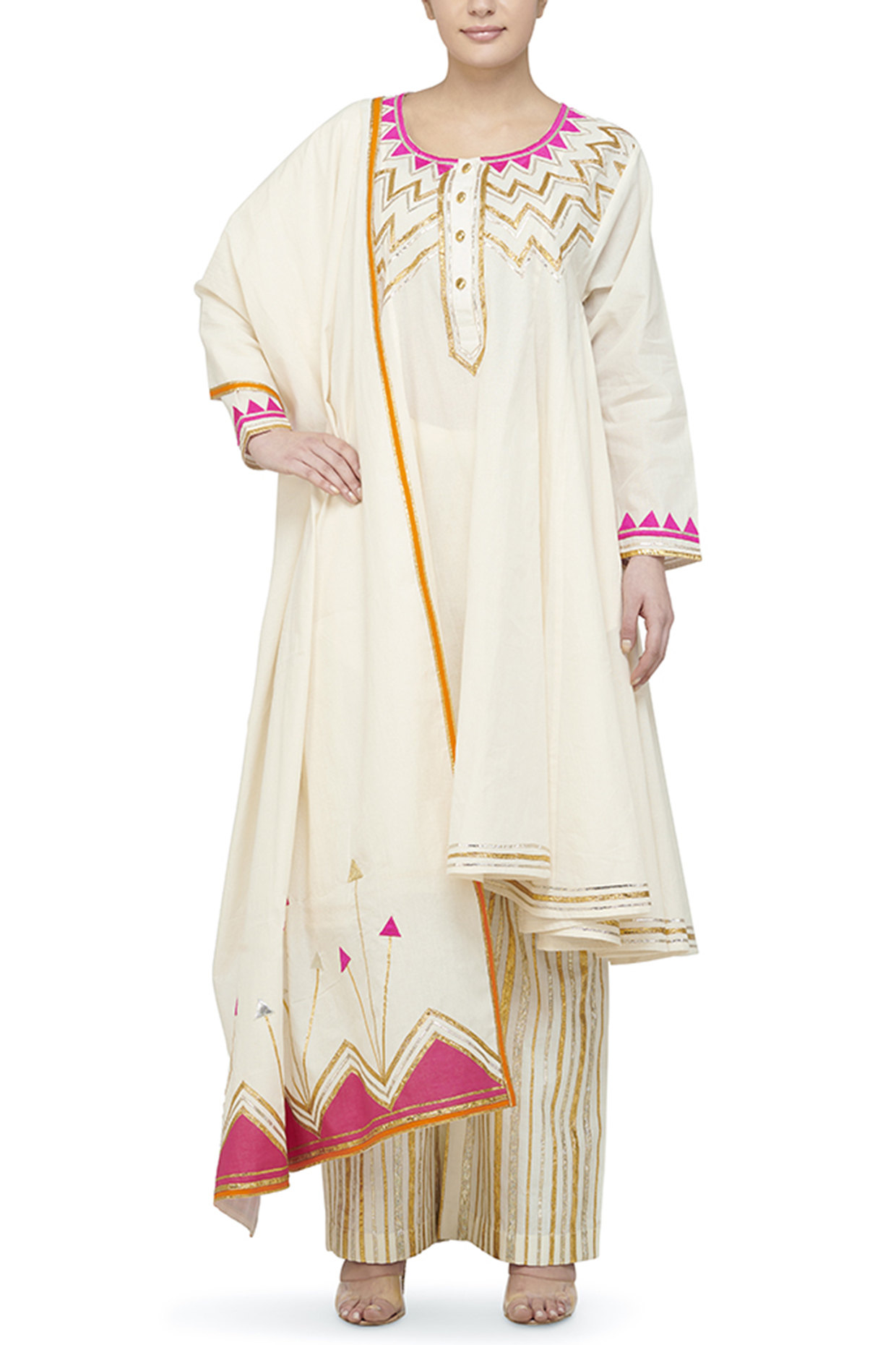 Off White Appliques Dupatta by Gulabo By Abu Sandeep