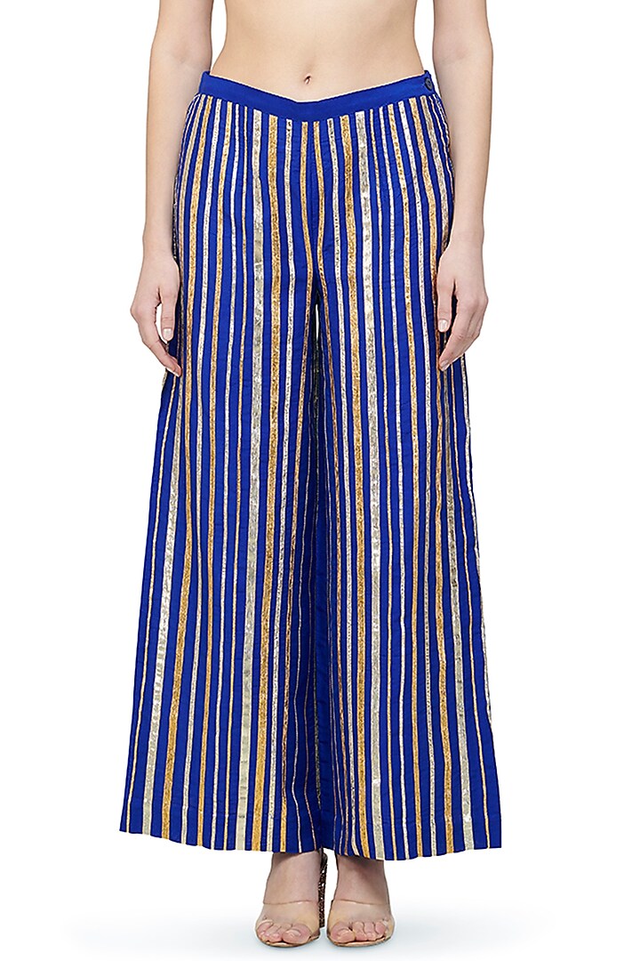 Cobalt Blue Pants With Gota Detailing by Gulabo By Abu Sandeep at Pernia's Pop Up Shop