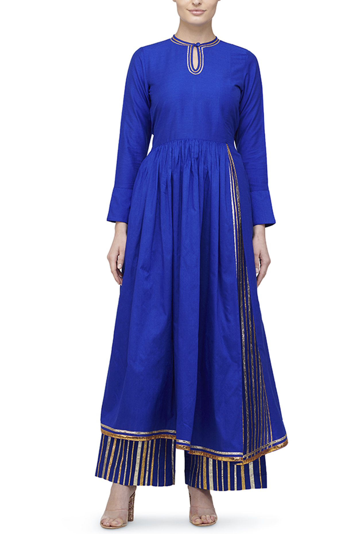 Cobalt Blue Asymmetrical Kurta by Gulabo By Abu Sandeep at Pernia's Pop Up Shop