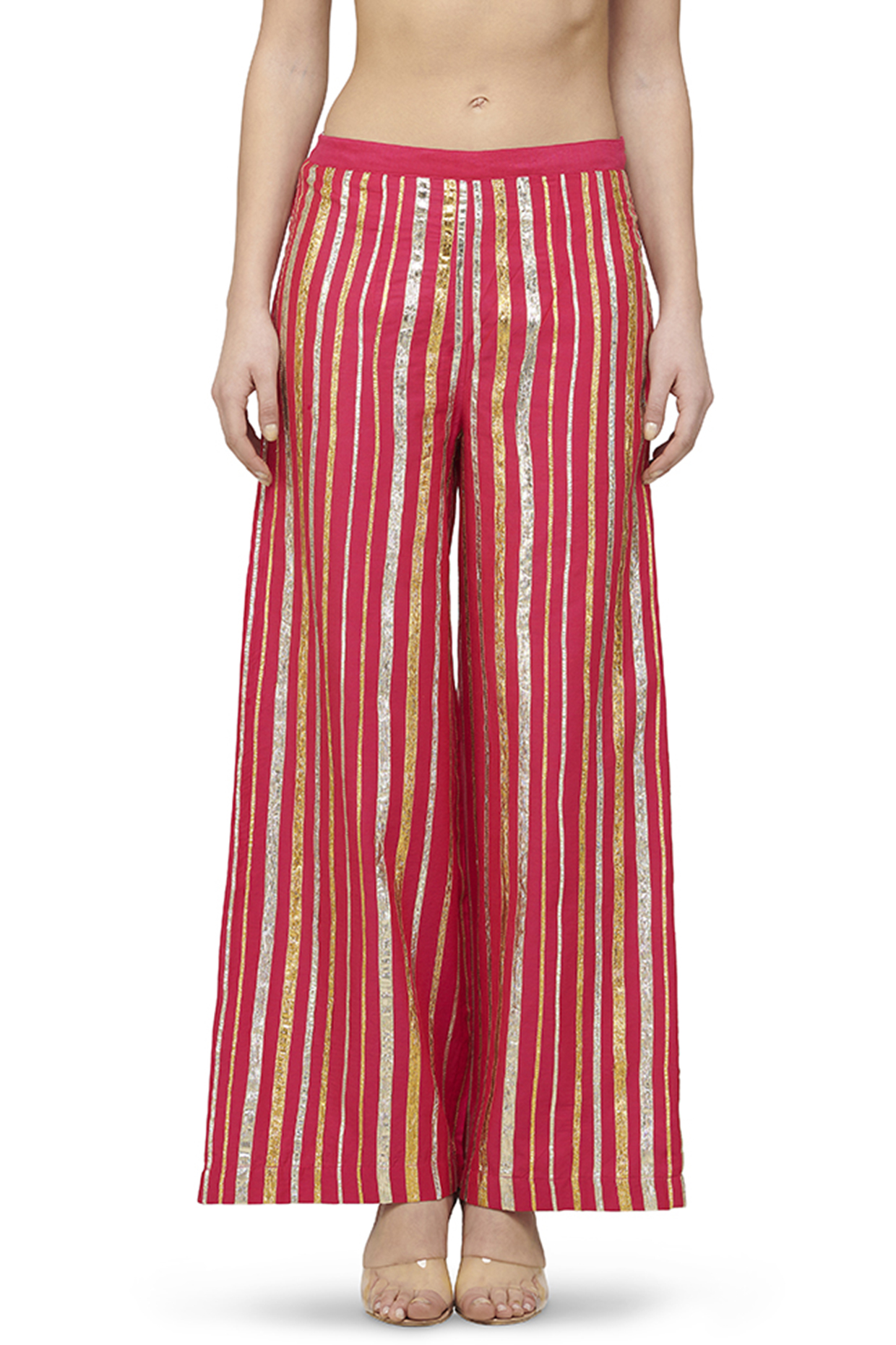 Fuchsia A-Line Gota Detailed Pants by Gulabo By Abu Sandeep at Pernia's Pop Up Shop