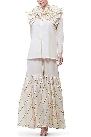Off White Gota Shirt by Gulabo By Abu Sandeep