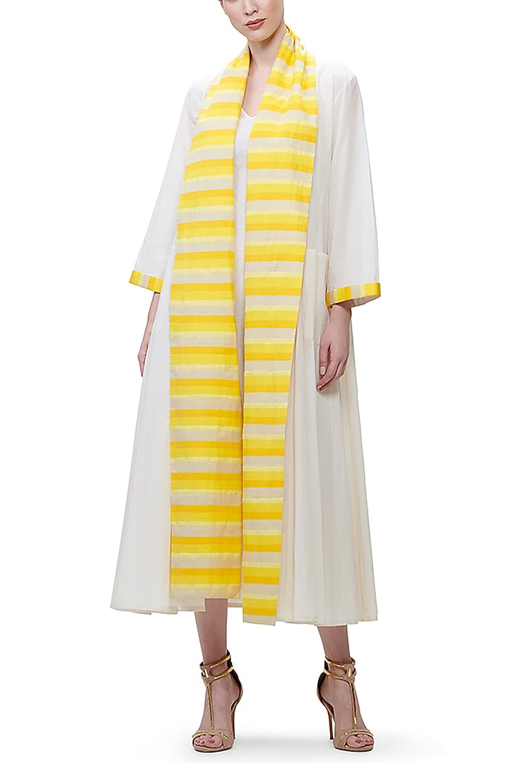Off White Appliques Coat by Gulabo By Abu Sandeep at Pernia's Pop Up Shop