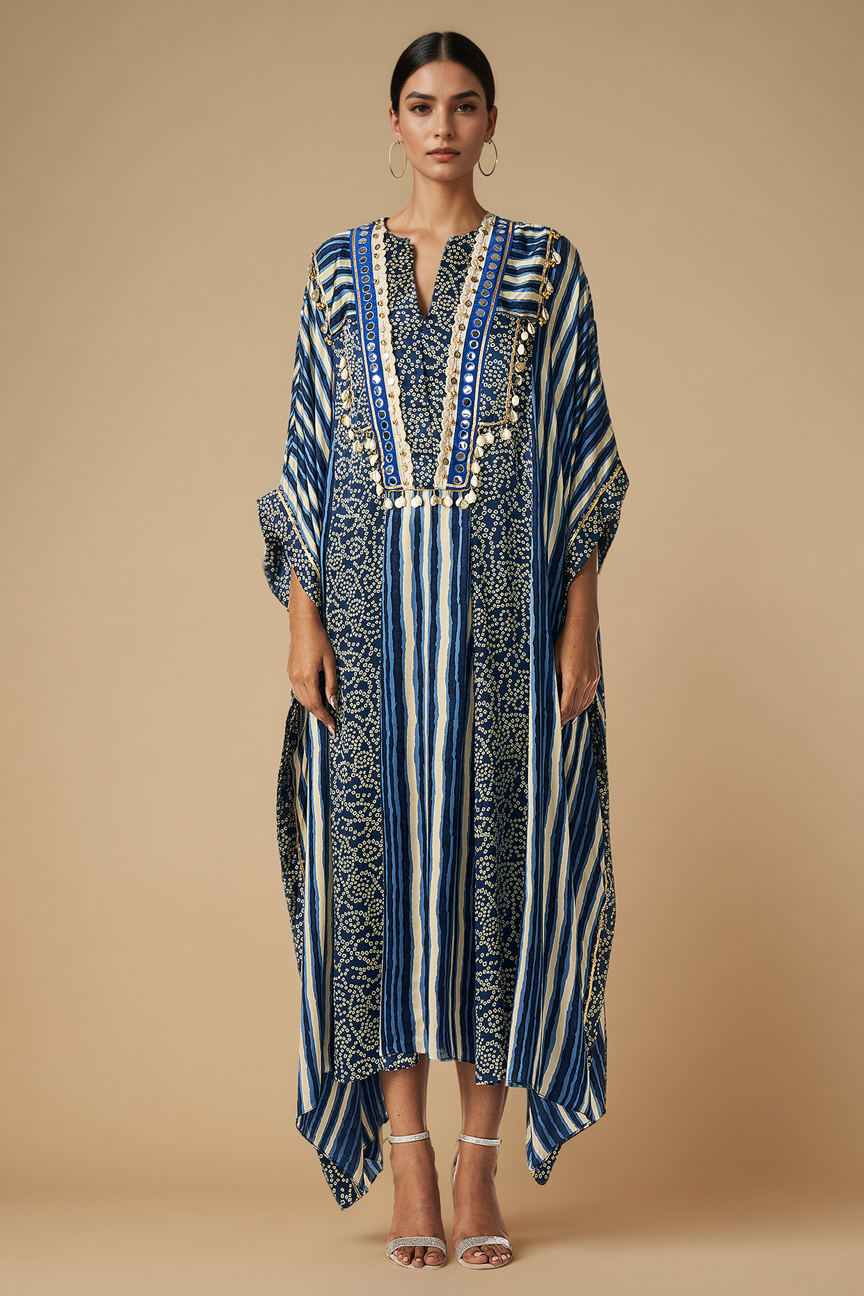 Blue Modal Satin Kaftan by Gulabo By Abu Sandeep at Pernia's Pop Up Shop