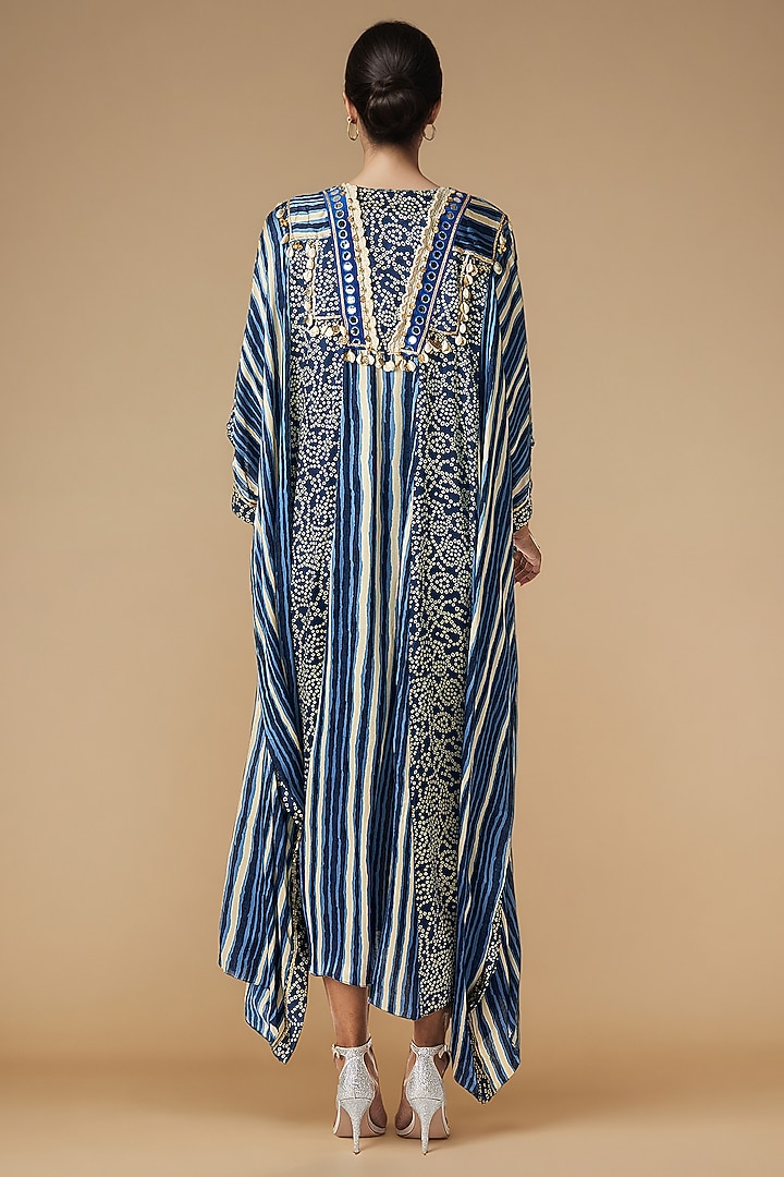 Blue Modal Satin Kaftan by Gulabo By Abu Sandeep at Pernia's Pop Up Shop