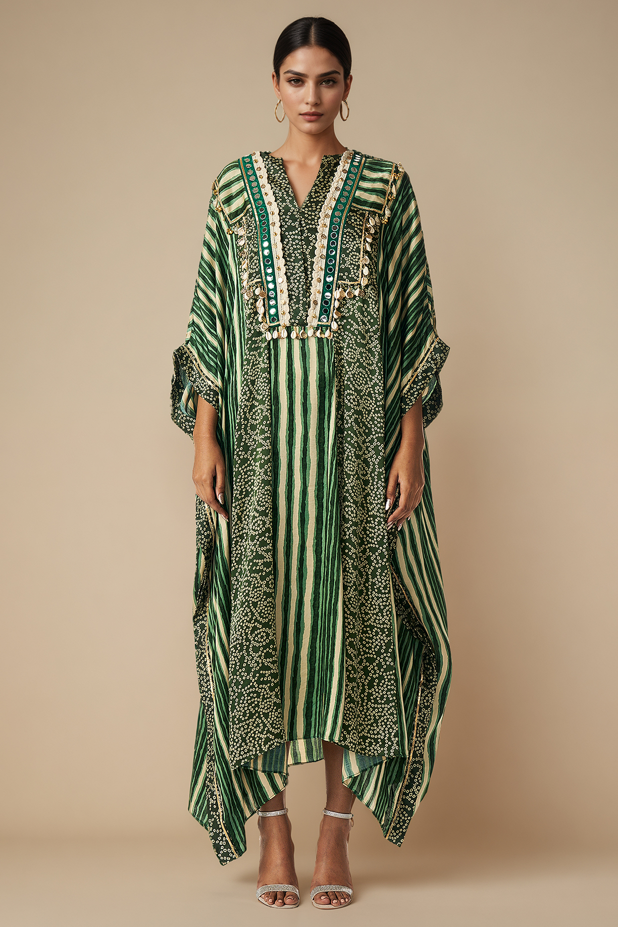 Olive Green Modal Satin Kaftan by Gulabo By Abu Sandeep at Pernia's Pop Up Shop
