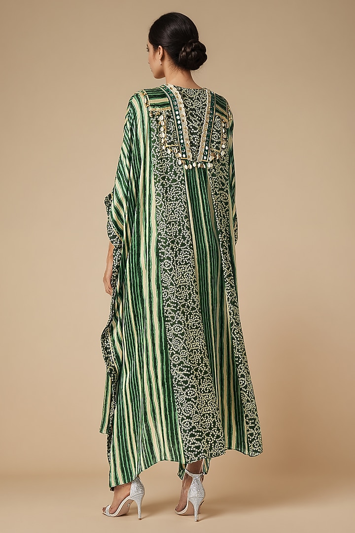 Olive Green Modal Satin Kaftan by Gulabo By Abu Sandeep at Pernia's Pop Up Shop