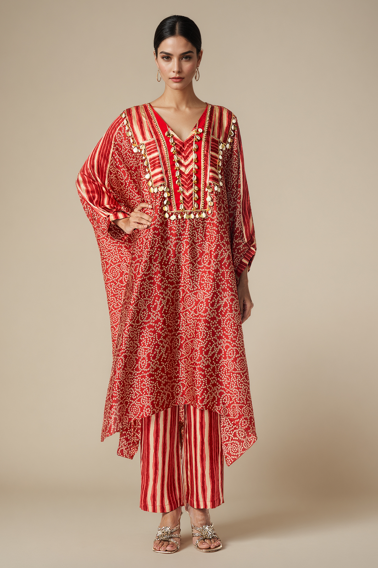 Maroon Modal Satin Kaftan Tunic by Gulabo By Abu Sandeep at Pernia's Pop Up Shop