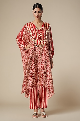 Maroon Modal Satin Kaftan Tunic by Gulabo By Abu Sandeep
