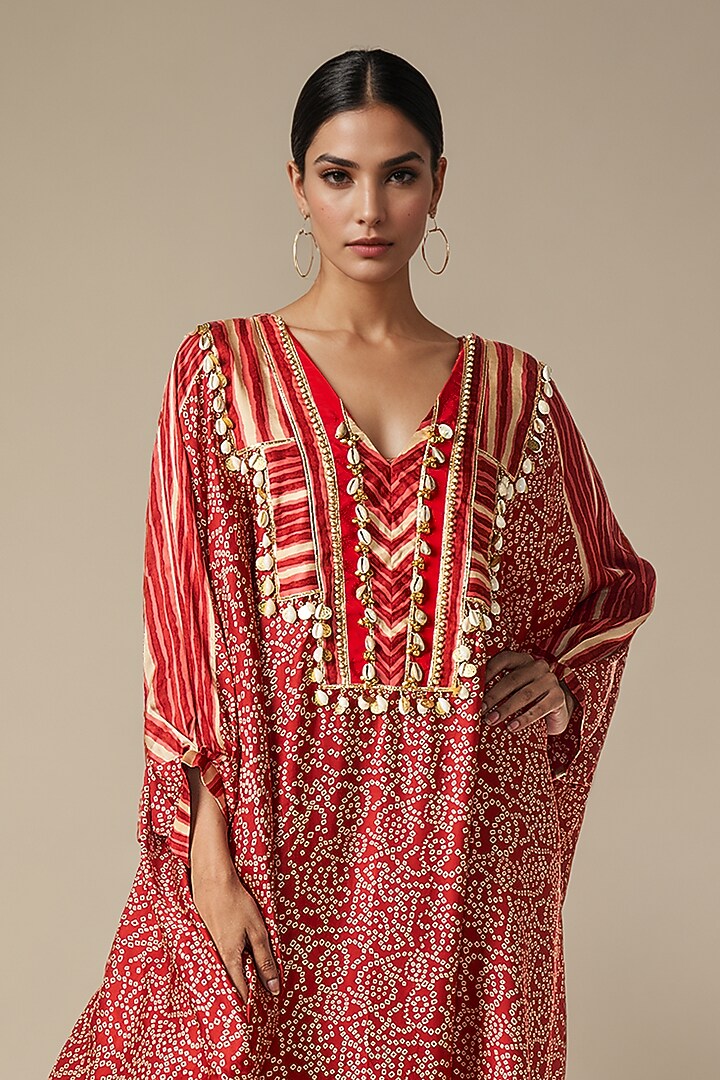 Maroon Modal Satin Kaftan Tunic by Gulabo By Abu Sandeep at Pernia's Pop Up Shop