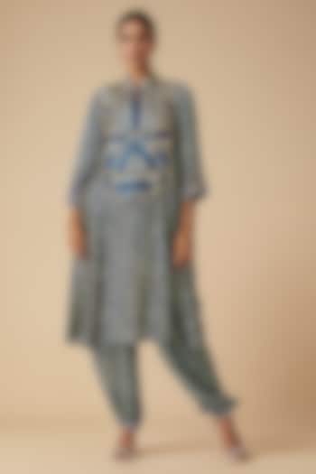 Blue Modal Satin Kurta by Gulabo By Abu Sandeep at Pernia's Pop Up Shop