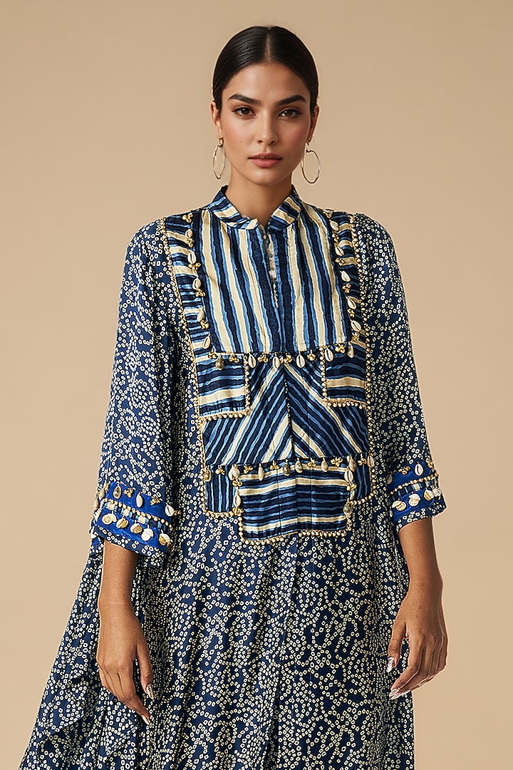 Blue Modal Satin Kurta by Gulabo By Abu Sandeep at Pernia's Pop Up Shop