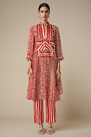 Maroon Modal Satin Kurta by Gulabo By Abu Sandeep