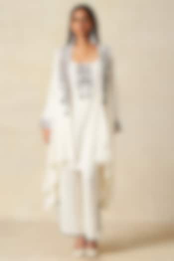 Off-White Rayon Coat With Slip by Gulabo By Abu Sandeep at Pernia's Pop Up Shop