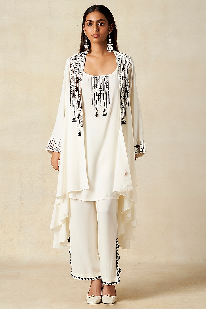 Off-White Rayon Coat With Slip by Gulabo By Abu Sandeep at Pernia's Pop Up Shop