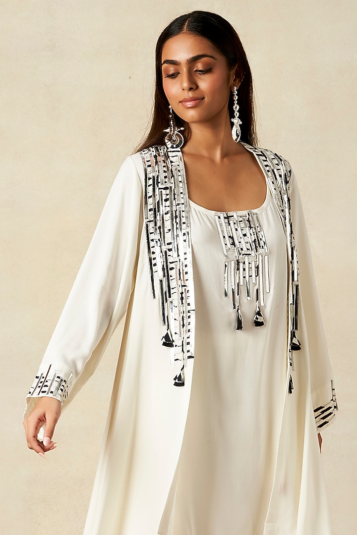 Off-White Rayon Coat With Slip by Gulabo By Abu Sandeep at Pernia's Pop Up Shop