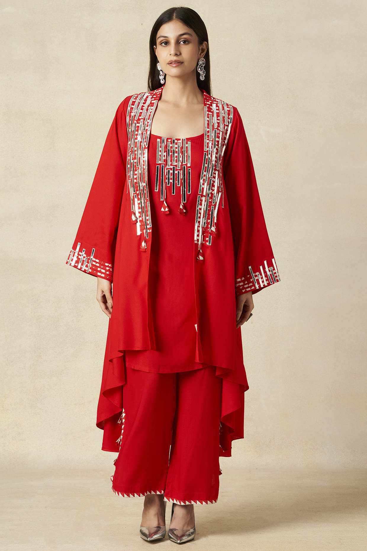 Red Rayon Coat With Slip by Gulabo By Abu Sandeep at Pernia's Pop Up Shop