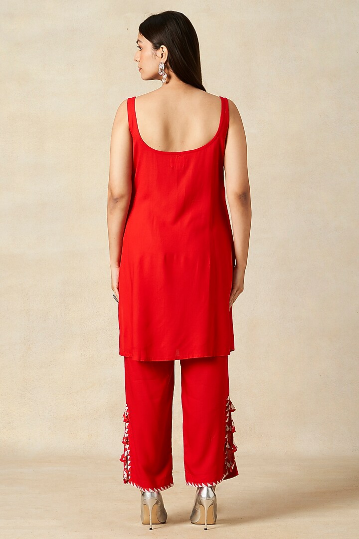 Red Rayon Coat With Slip by Gulabo By Abu Sandeep at Pernia's Pop Up Shop