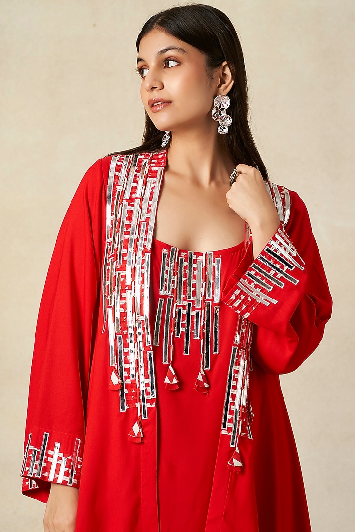Red Rayon Coat With Slip by Gulabo By Abu Sandeep at Pernia's Pop Up Shop