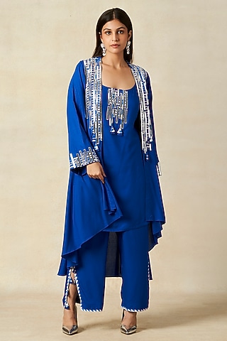 Royal Blue Rayon Coat With Slip by Gulabo By Abu Sandeep