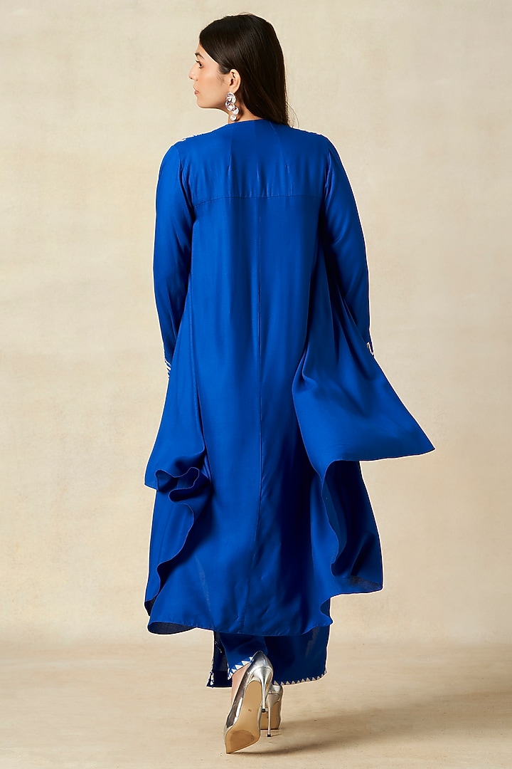 Royal Blue Rayon Coat With Slip by Gulabo By Abu Sandeep at Pernia's Pop Up Shop